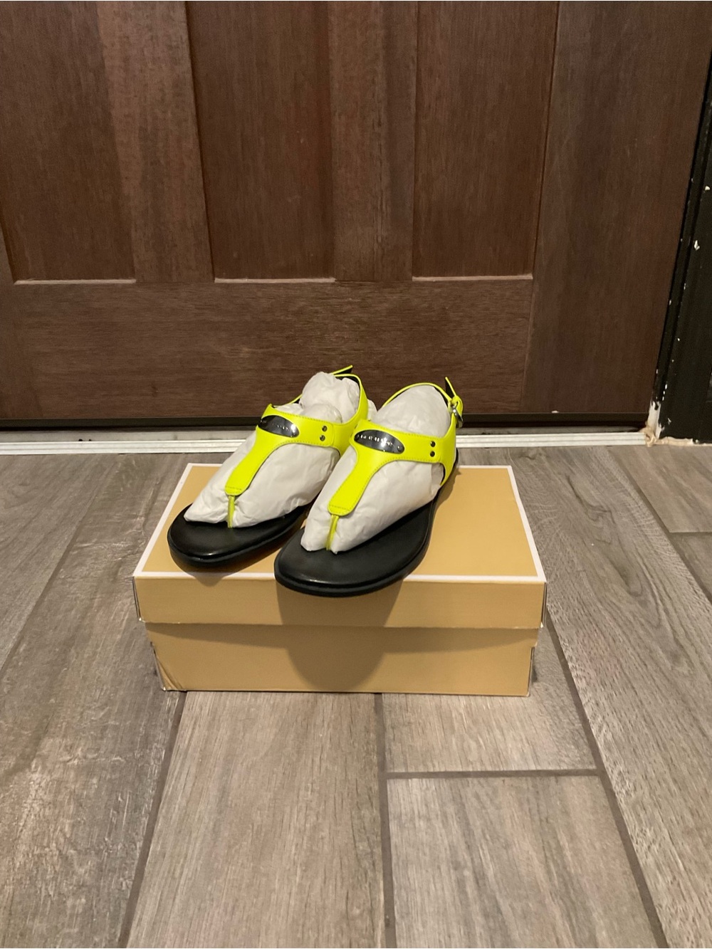 Neon Yellow Thong Sandals with Black Sole
